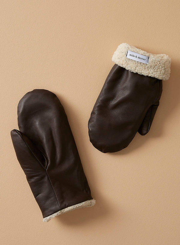 1902 leather mittens: Brown / Small-Medium