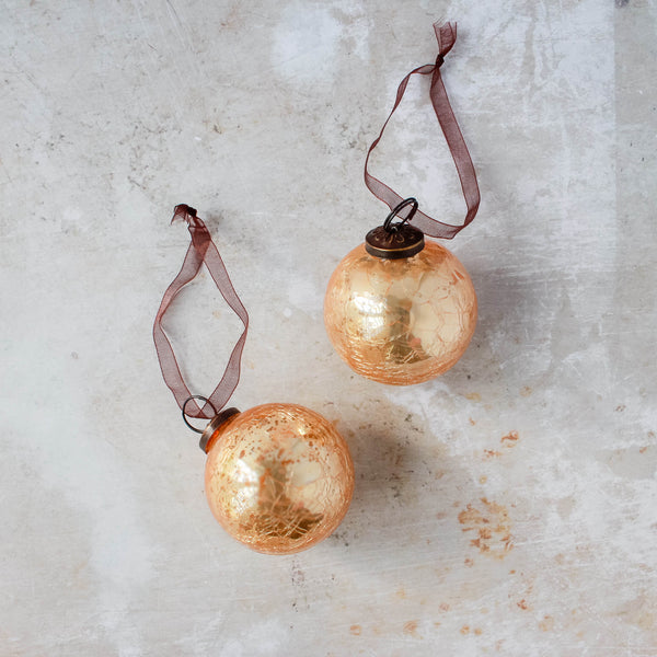 2" Champagne Crackle Glass Bauble Ornament