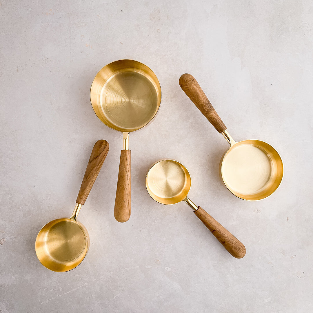 Gold & Teakwood Measuring Cups | Handcrafted Kitchenware | Faire Living