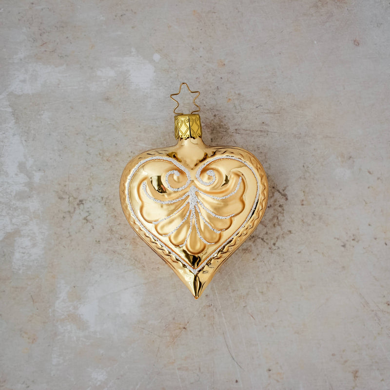 Inge-Glas Gold Heart Ornament 3.2"