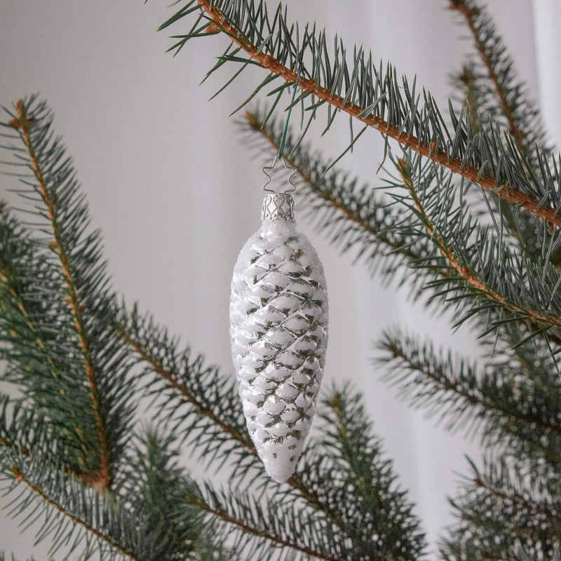 Inge-Glas Silver Pinecone Ornament 4.4"