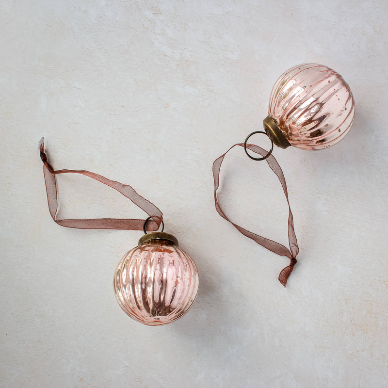 2" Rose Ribbed Glass Bauble Ornament