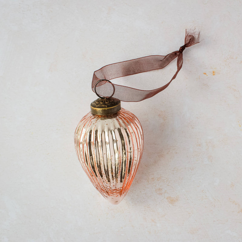 3" Rose Ribbed Glass Pinecone Bauble Ornament