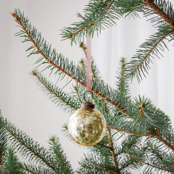 2" Gold Crackle Glass Bauble Ornament