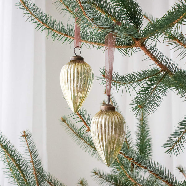 3" Gold Ribbed Glass Pinecone Bauble Ornament