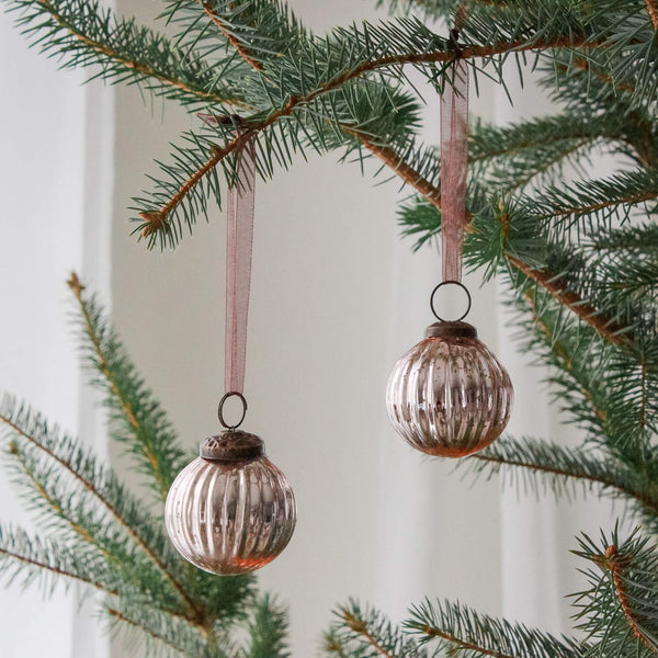 2" Rose Ribbed Glass Bauble Ornament