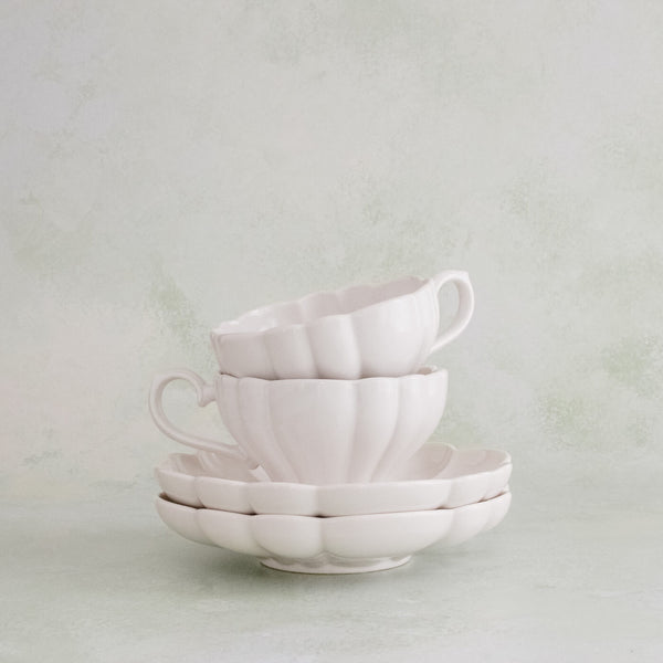 Japanese White Porcelain Teacup & Saucer by Marumitsu