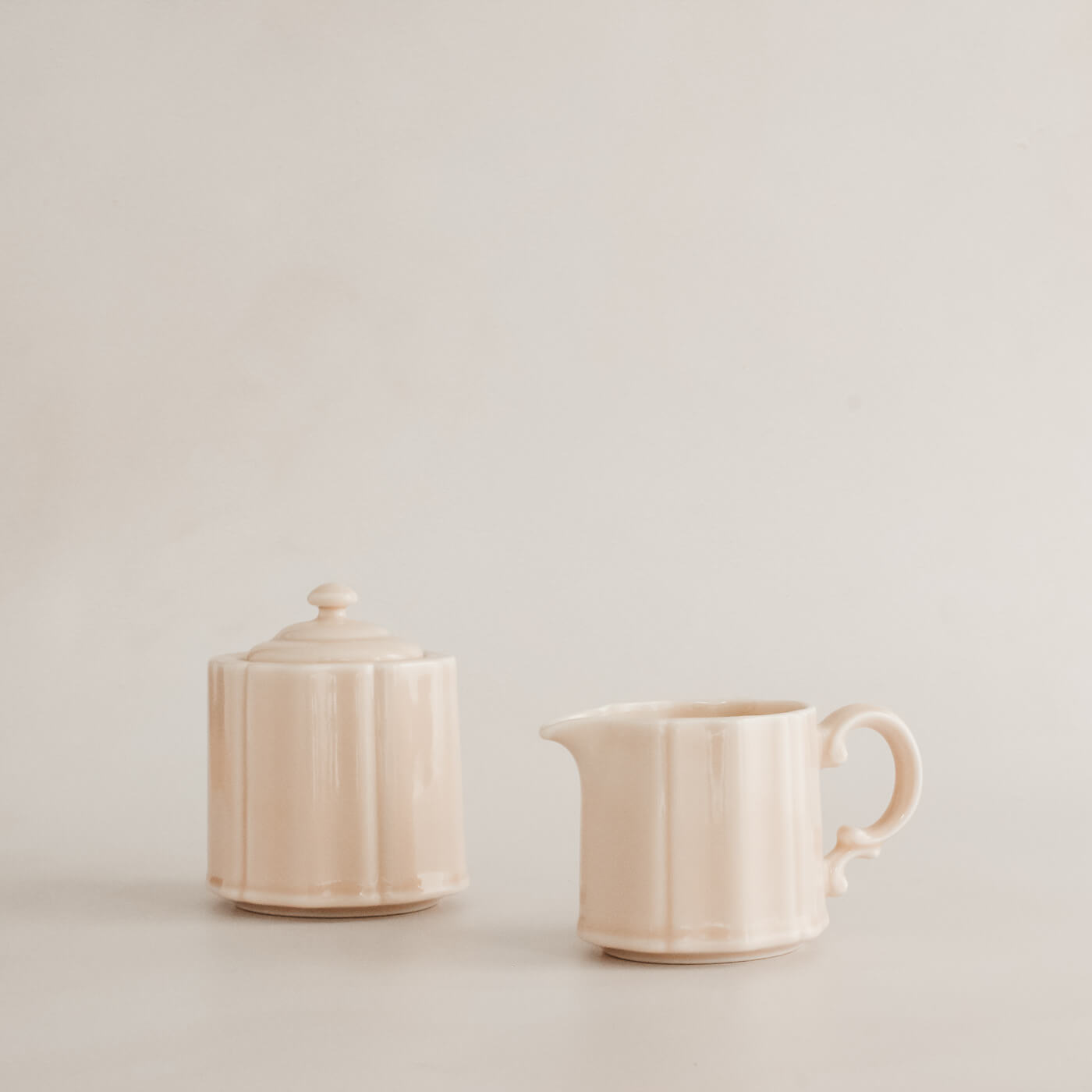 Pink Porcelain Cream and Sugar Set by Marumitsu Pottery of Japan