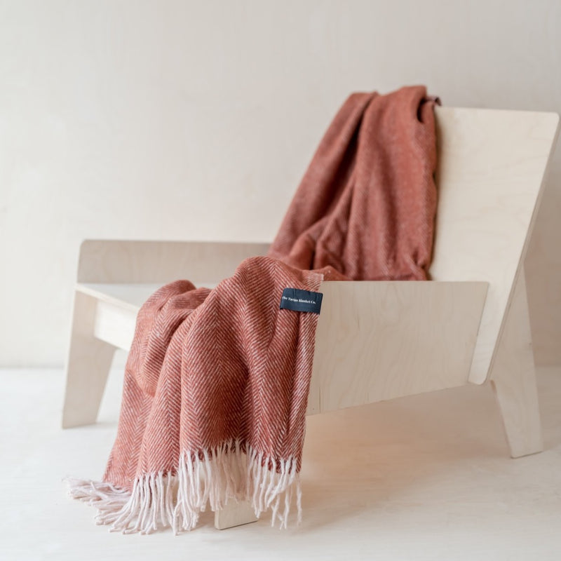 Recycled Wool Knee Blanket in Rust Herringbone