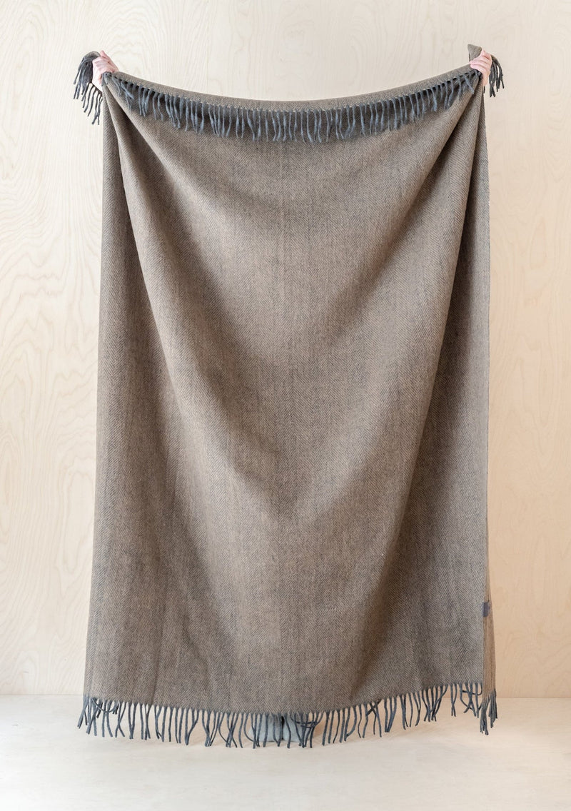 Recycled Wool Blanket in Coffee Herringbone