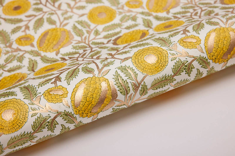 Marigold Sun Hand Block Printed Gift Wrap Sheet