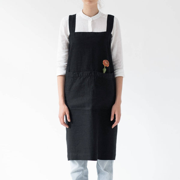 Black Linen Pinafore Apron