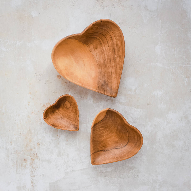 Kenyan Olive Wood Heart Nesting Bowls